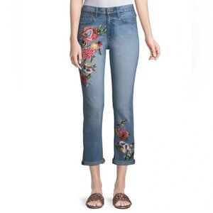AO.LA Alice & Olivia Embroidered Floral High Rise Crop Denim Jeans